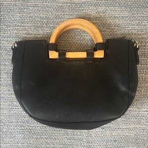 Sole Society Structured Black Faux Leather Handbag Wooden Handle